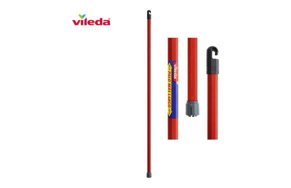 Poignée Fregona Vileda Monoclick Rouge 140cm - Manche Balai Avec Crochet - Adhérence Optimale