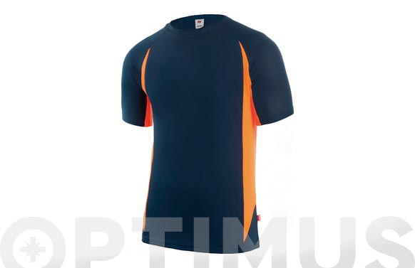 VELILLA T-shirt Uomo In Poliestere Riciclato Bicolore - Manica Corta, Blu Navy/Arancione Fluoro, Taglia 3XL, Con Nastri Riflettenti - 3