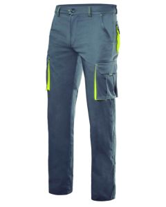 Pantalon trabajo multibolsillo con elastico 240gr t38 gris/amarillo velilla
