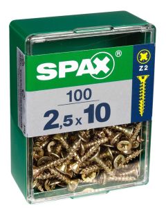Tornillo rosca madera cabeza plana huella pozidriv 02,5x010mm bicromatado spax acero templado 100 pz 4081020250102