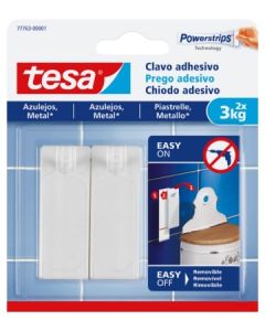 Colgador hogar adhesivo reutilizable clavo 3kg plastico blanco tesa tape 2 pz 77763-00001-00