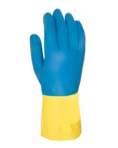 Guante quimico natural flocado l9 latex/neopreno azul/amarillo 322 juba