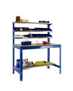Banco trabajo 5 baldas sin tornillos 1445x1210x610mm metal azul/madera simonrack 448100045127514