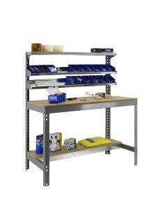 Banco trabajo 5 baldas sin tornillos 1445x1510x760mm metal gris oscuro/madera simonrack 338100045157514