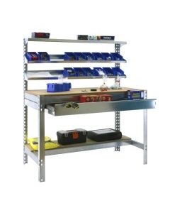 Banco trabajo 5 baldas sin tornillos 1445x910x610mm metal galvanizado/madera simonrack 778100945159074