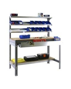 Banco trabajo 5 baldas sin tornillos 1445x1210x610mm metal gris oscuro/madera simonrack 338100945127514