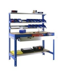 Banco trabajo 5 baldas sin tornillos 1445x1510x760mm metal azul/madera simonrack 448100945157514