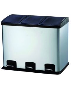 Cubo para basura triple con tapa y pedal de color blanco de 41,5 x 59,5 x  30 cm con capacidad de 40 litros. Pequeño contenedor e