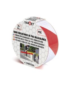 Cinta adhesiva señalizacion 50mmx 33mt pvc rojo/blanco reflectante target crbr3350