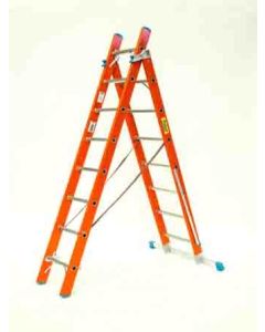 Escalera industrial multiusos de tijera 2 tramos 8+8 peldaños 2,29mt aluminio plabell fi2502 126867