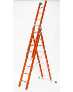 Escalera industrial multiusos de tijera triple 8+8+7 peldaños 3,75mt aluminio plabell fi2503 126870