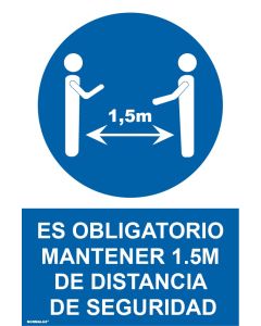 Cartel señalizacion 210x300mm - 0,7mm pvc blanco/azul distancia de seguridad normaluz 129999
