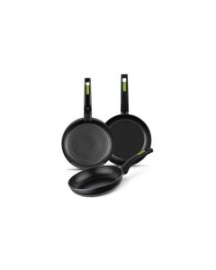 Sarten cocina 18-22-26cm induccion negro/verde monix 3 pz