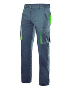 Pantalon trabajo multibolsillo 44 gris/verde lima velilla
