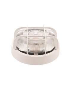 Aplique iluminacion e27 100w ip44 exterior famatel pvc blanco redondo rejilla pl