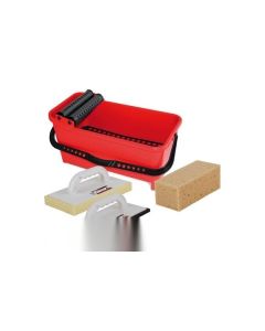 Cubeta albañil limpieza rubi plastico rojo kit rubiclean eco rejilla y rodillos