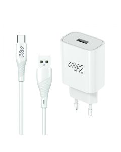 Pack transformador con cable usb tipo c 2a 15,6x8x3cm abs blanco myway