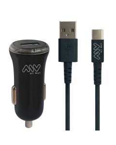 Pack cargador coche usb tipo c 2a 15,6x8x3cm abs negro myway