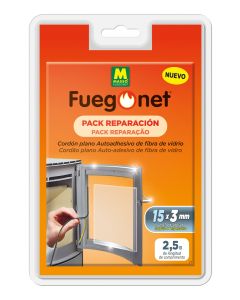 Cordon estufa refractario 15mmx3m autoadhesivo plano fibra v fuegonet