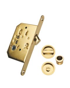 Kit puerta corredera pcr03 entrada 50mm embutir redonda con muletilla y desbloqueo acero latonado micel