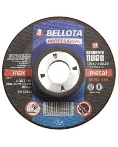 Disco desbaste metal 115x7x22 mm bellota