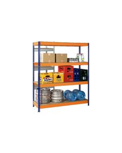 Estanteria metal galvanizado 4 estantes madera sin tornillos 190 x 150 x 60 cm azul/naranja