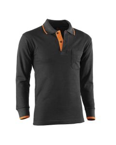 Polo manga larga top range negro / naranja talla s