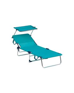 Cama playa multiposicion, con asa, posiciones escalerilla y parasol aluminio fibreline azul