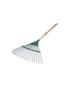 Escoba recogehojas metalica 21 dientes redondos 43,5 x 37 cm mango de madera