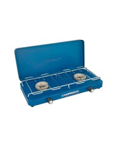 Cocina a gas dos fuegos portatil con tapa 1.6+1.6 kw 43x24x8 cm