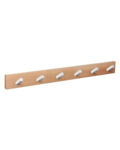 Percha pared madera natural 6 pomos inclinados blancos nesu