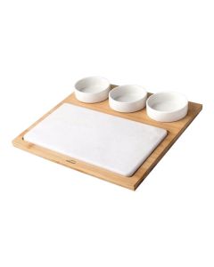 Bandeja aperitivo marmol/bambu 3 cuencos 28,2 x 28,2 cm lacor