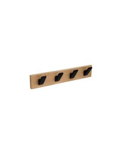 Percha pared madera haya natural 4 ganchos negros nesu