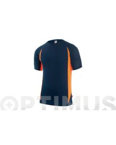 Camiseta tecnica poliester azul navy / naranja fluor talla xxl velilla