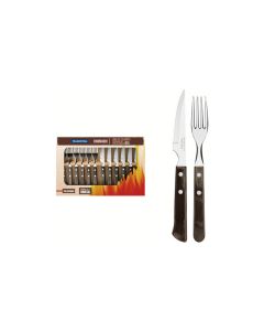 Cuchillo chuletero + tenedor (set 12 pzas) polywood castaño tramontina