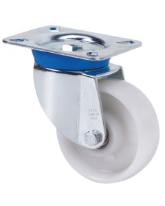Rueda giratoria platina 106x086mm 300kg cojinete liso 100mm nylon blanco ruedas alex 2-0020