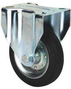 Rueda fija platina 107x086mm 080kg cojinete rodillos disco metalico 080mm banda goma natural negra ruedas alex 2-0224