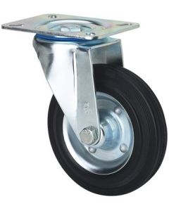 Rueda giratoria platina 106x086mm 110kg cojinete rodillos disco metalico 100mm goma natural negra ruedas alex 2-0225