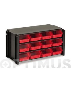 Clasificador apilable plastico negro y rojo 12 gavetas 170 x 360 x 190 mm tayg