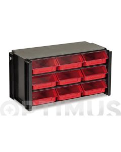 Clasificador apilable plastico negro y rojo 9 gavetas 170 x 360 x 190 mm tayg