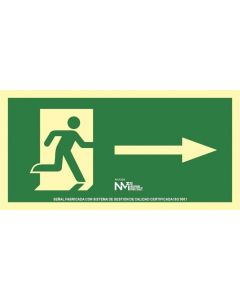 Señal evacuación flecha derecha pvc 1mm clase a vision 10m