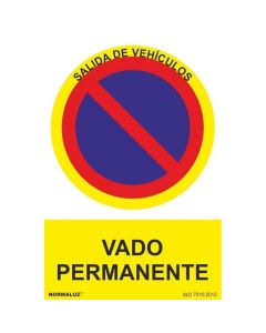 Señal prohibido vado permanente pvc normaluz 0,7mm 210x300mm