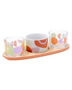 Bandeja aperitivos 3 cuencos multimaterial kaleido 2 bol cristal 1 porcelana surtido kaleido
