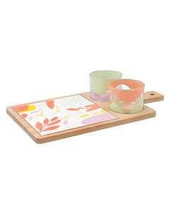 Tabla aperitivo bambu/ceramica con mango 2 bols kaleido 2 bols cristal decorado bidasoa