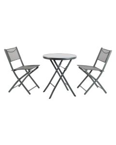 Mesa acero ø60 cm + 2 sillas plegables gris antracita import