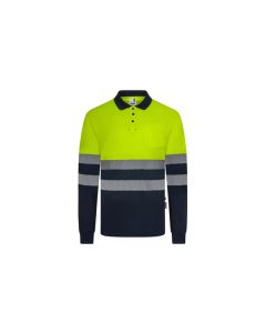 Polo manga larga av marino / amarillo fluor cinta segmentada talla 3xl velilla