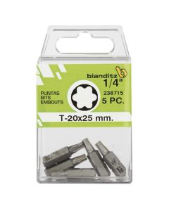 Punta atornillar torx 1/4 5 uds 15 x 25 mm bianditz