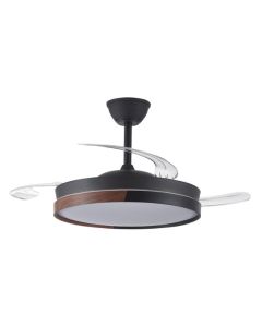Ventilador de techo aspas retractiles negro/madera 45w cristalrecord