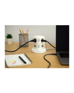 Base multiple torreta 8 enchufes usb a + 2 usb c blanco con luz nocturna garza