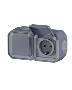 Base schuko superficie doble gris ip55 new plexo legrand